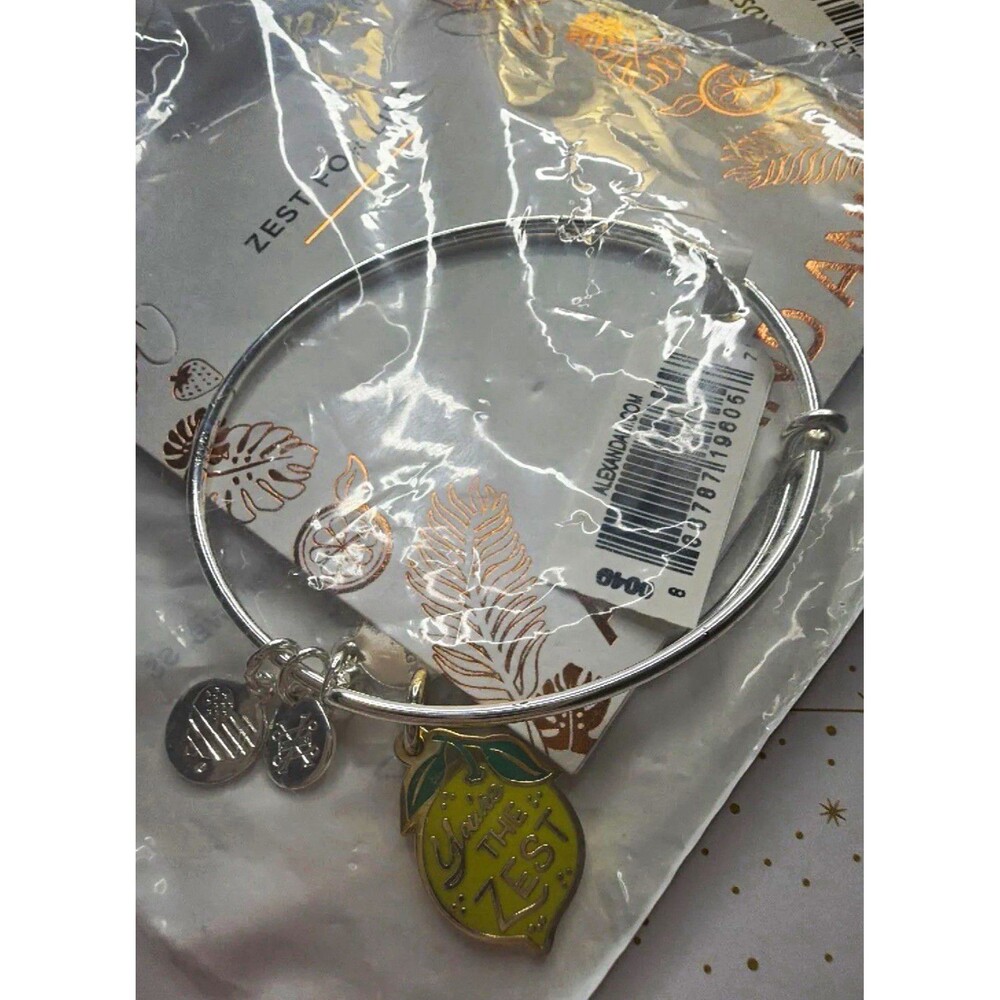 Zest To Lemon Dangle Charm Wire Bangle Bracelet Silver Tone Slip-On